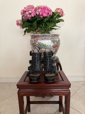 MICHAEL Michael Kors Black Studded Buckle Platform Heels